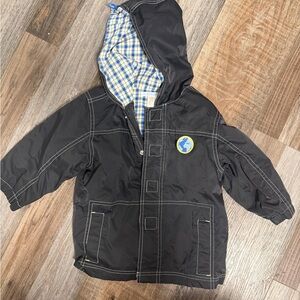 Janie and Jack Black Raincoat with Blue Plaid Lining